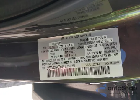 2019 Mazda Cx-9 Touring z USA, uszkodzony, nr VIN JM3TCACY9K0304899